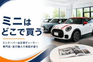 ミニクーパーが並ぶショールームの店内