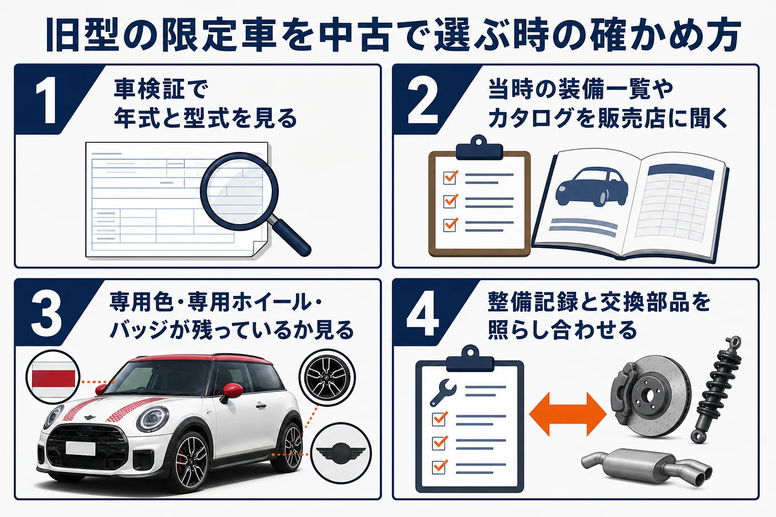 ミニクーパーの旧型限定車を中古で確かめる手順の図解