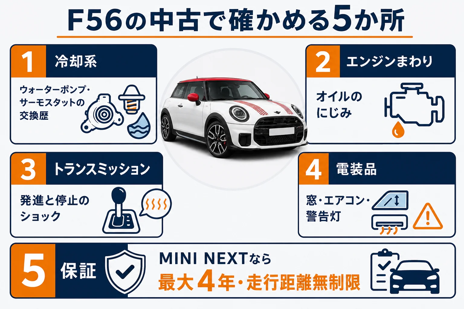 F56の中古で確認する場所をまとめた図解