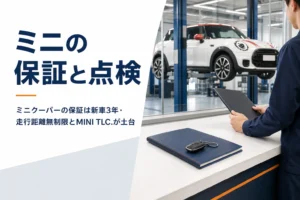ミニクーパーの点検を受け付けるディーラーのサービスカウンター