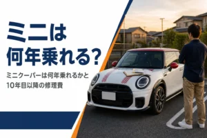 年数のたった小型ハッチバックと点検記録簿