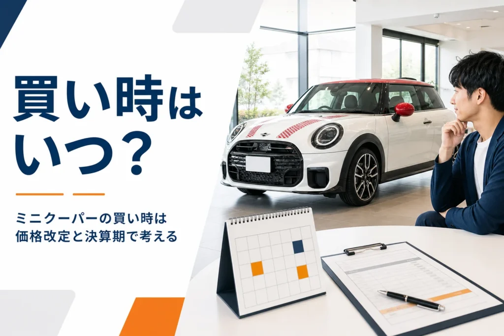 ミニクーパーの買い時を価格改定と決算期から考える記事のアイキャッチ