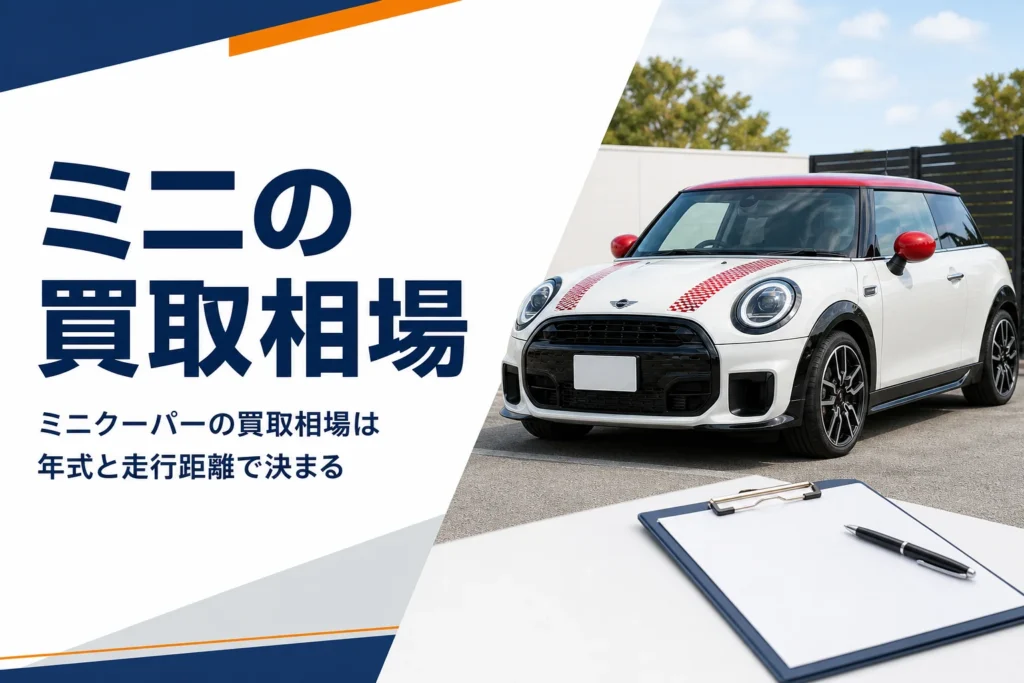 査定スペースに止まった小型ハッチバックとクリップボード