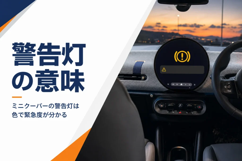 ミニクーパーの円形ディスプレイに警告マークが表示された様子