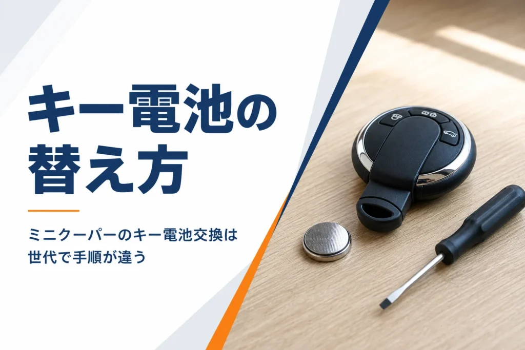 テーブルに置かれた車のキーとボタン型電池のイメージ
