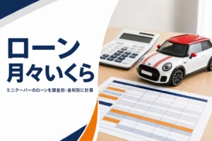 電卓とローンの返済表とミニカー