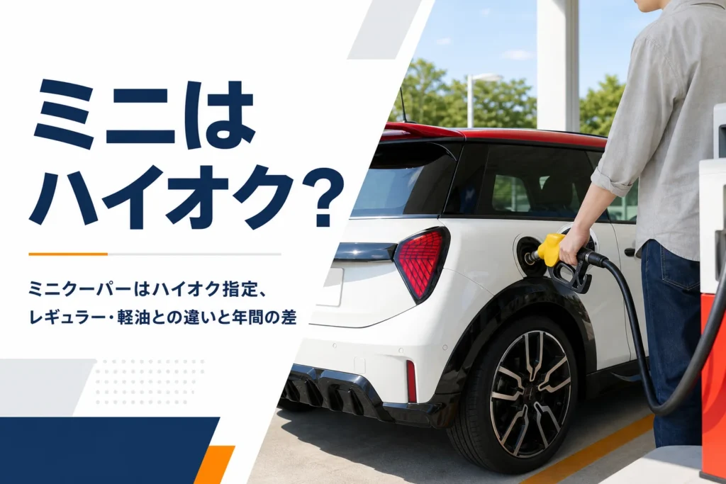 ガソリンスタンドでハイオクを給油するミニクーパー