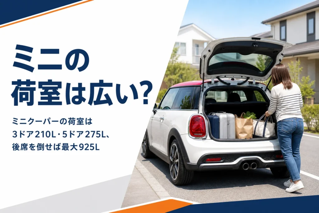 リアゲートを開けて荷物を積んだミニクーパーの荷室