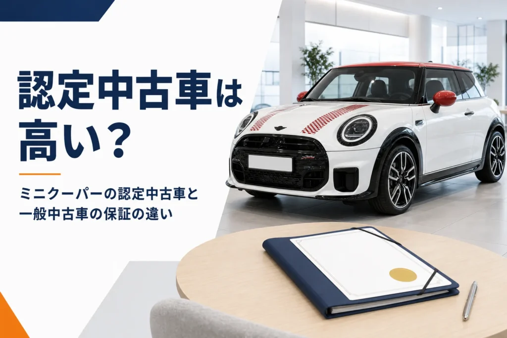 ディーラーの展示スペースに置かれた中古のミニクーパー