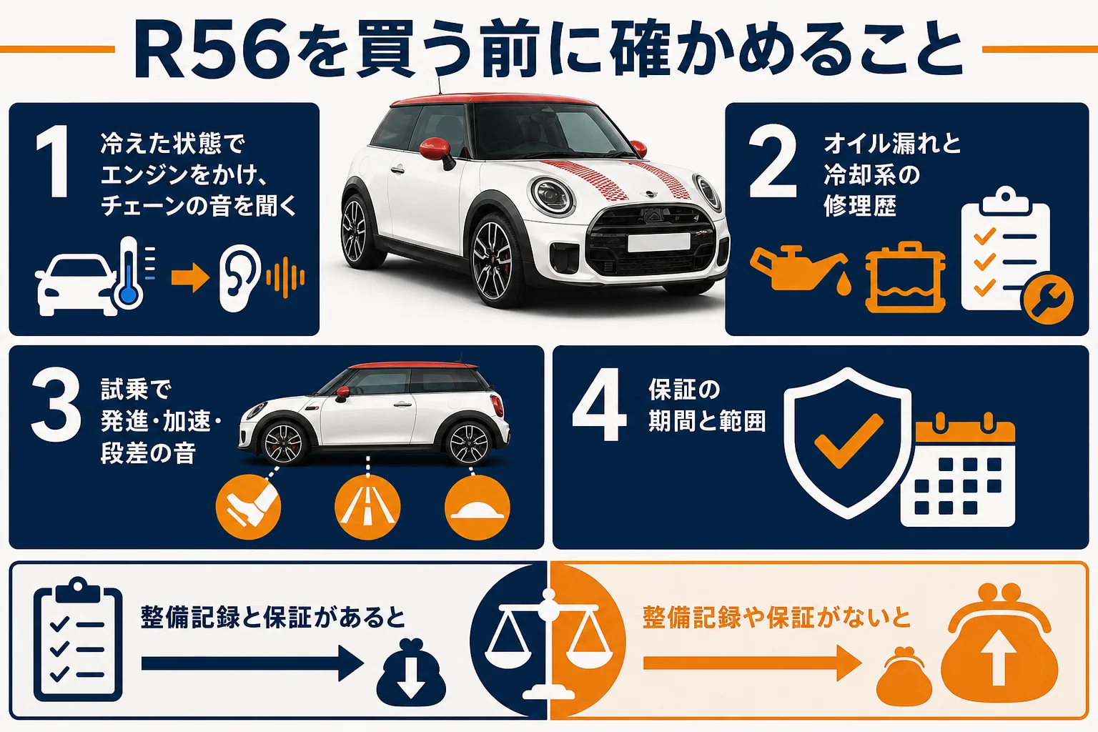 R56の中古を買う前に確かめることの図解