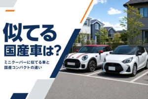 ミニクーパーと国産コンパクトカーが並んだ駐車場