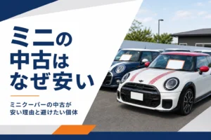 中古車展示場に並ぶミニクーパー