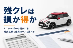 電卓と支払い計画の書類とミニカー