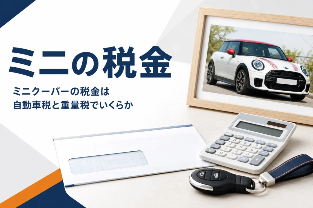 自動車税の納税通知書と電卓と車のキー
